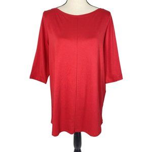 J Jill Red 3/4 Sleeve Tunic Top Womens Medium Petite Lightweight Jersey Knit